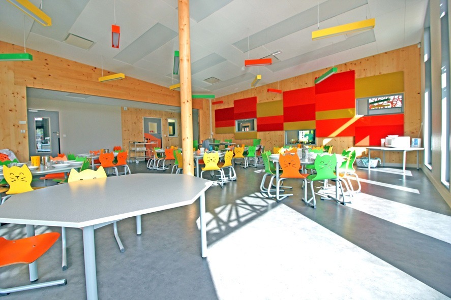 Agencement d'une grande salle multifonctions pour une classe maternelle