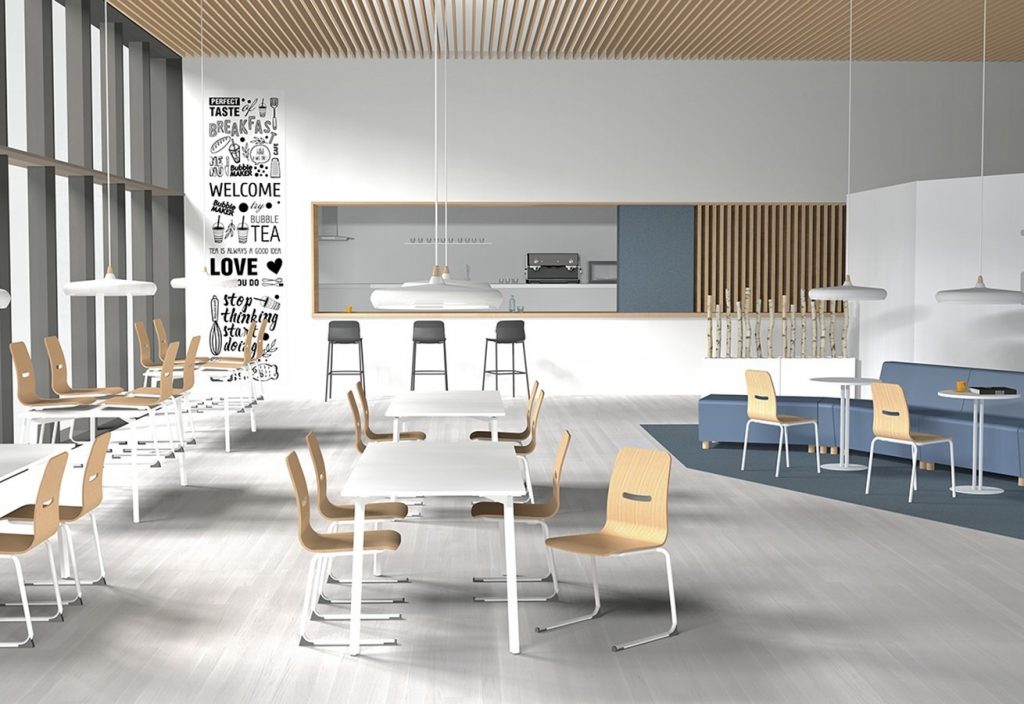 racinea agencement espace restauration entreprise cafeteria sobre blanche