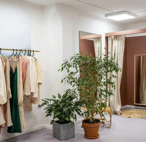 racinea agencement magasin vetement nature plante decor spacieux cabines essayage