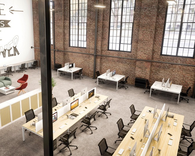 Aménagement d'un open space dans un bâtiment industriel