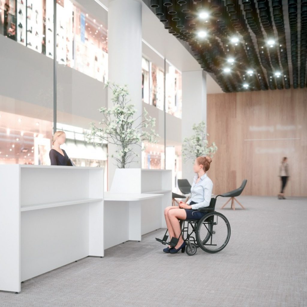 Agencement d'une banque d'accueil accessible PMR pour une préfecture