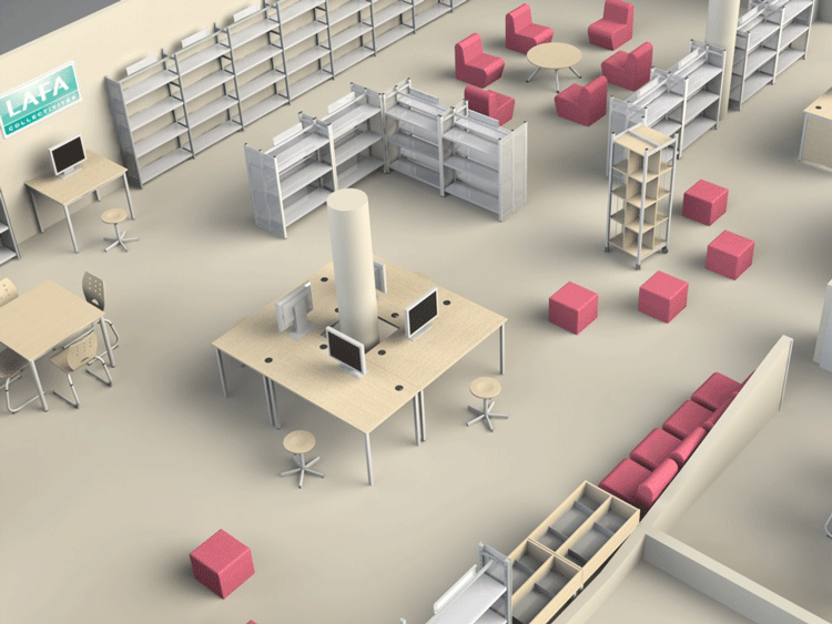 racinea amenagement classe college lycee 3D rangement ordinateur CDI