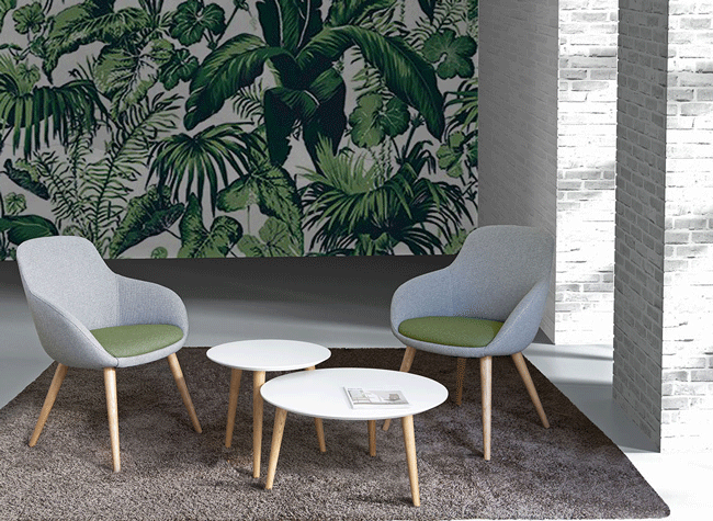 racinea amenagement salle attente table basse nordique vert gris