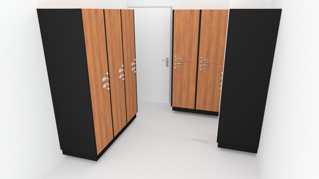Conception 3D de l'aménagement vestiaires hommes pour une PME