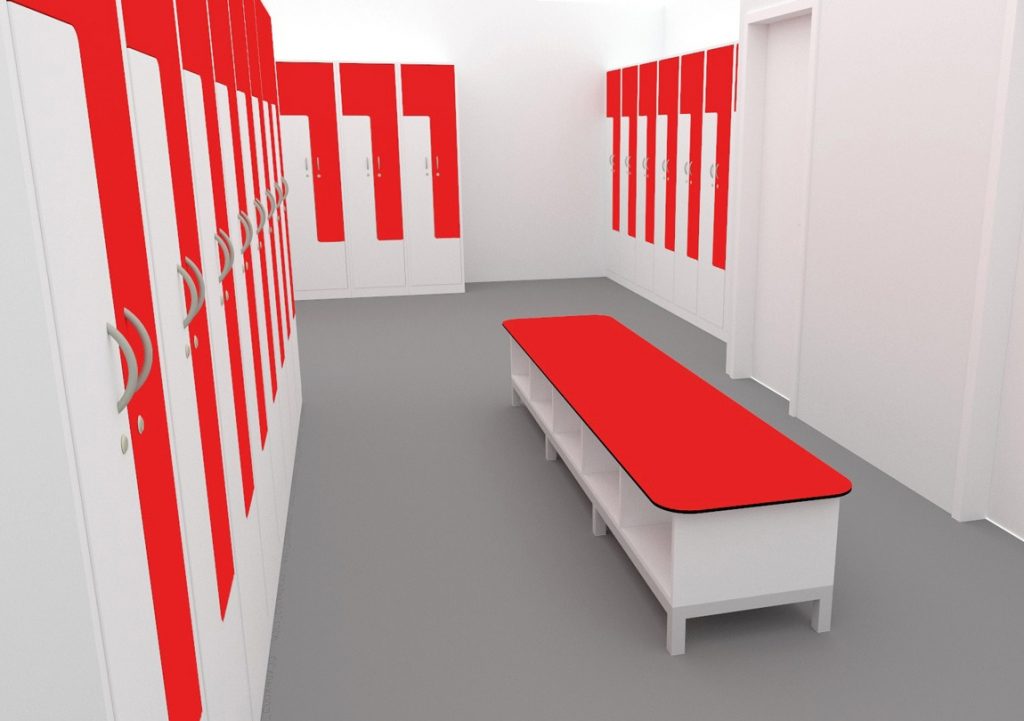 Conception 3D d'un aménagement vestiaire sur mesure