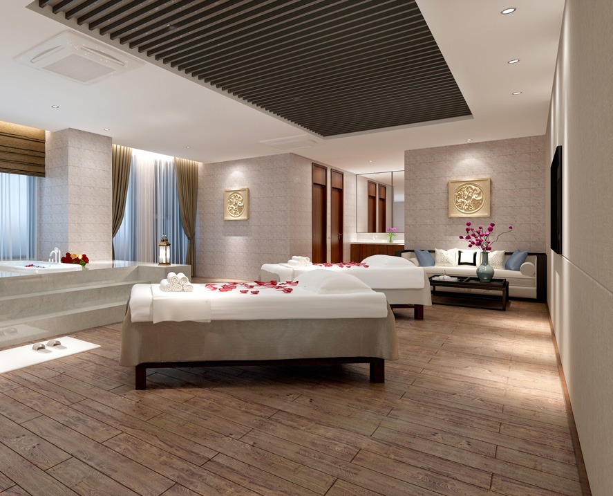 Agencement d'une salle de massage et spa dans un institut esthétique