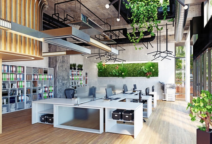 Aménagement de bureaux professionnels avec du mobilier végétal attractif
